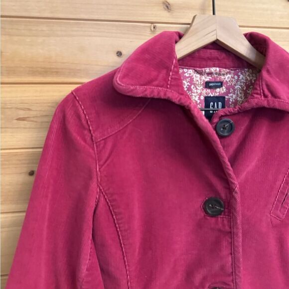 Y2K GAP Size Small Pink Corduroy Floral Lined Button Front Spring Jacket - Picture 2 of 16